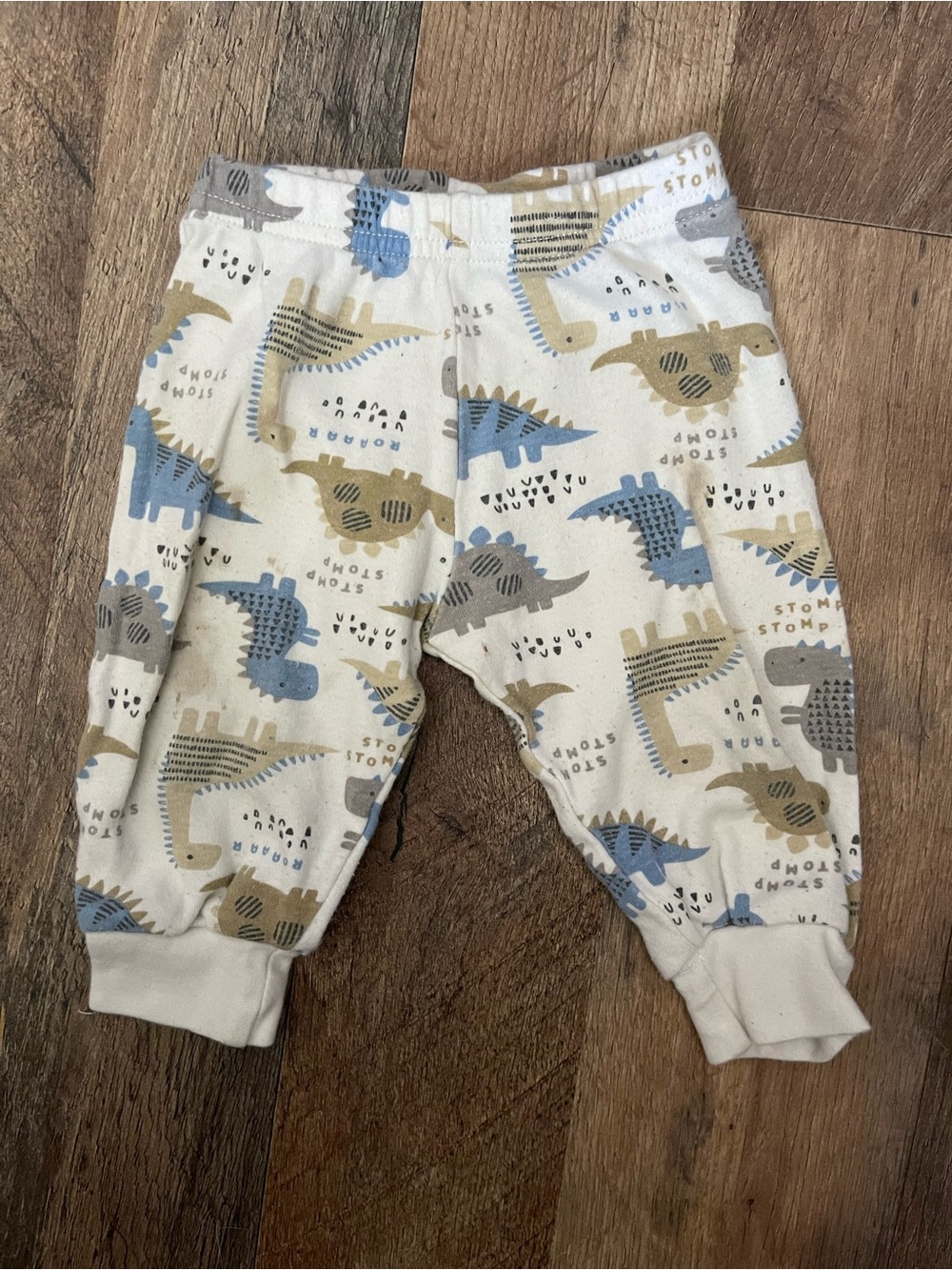 Mon Cheri Cream Joggers with Blue Gray and Tan Dino Print